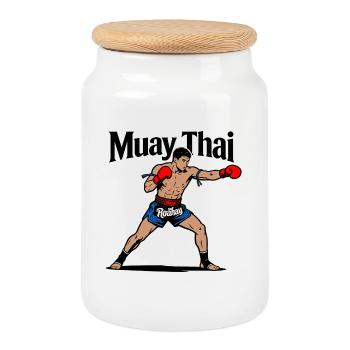 Muay Thai Kickboxing - Boîte à biscuits avec couvercle en bois - blanc - Devant