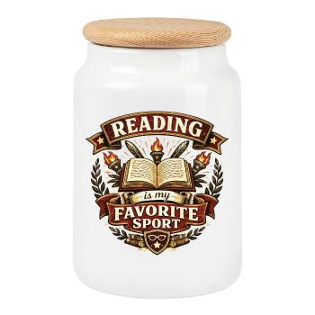 La lecture est mon sport préféré Armoiries vintage - Boîte à biscuits avec couvercle en bois - blanc - Devant