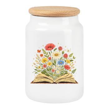 Les illustrations de fleurs sauvages poussent à partir du livre - Boîte à biscuits avec couvercle en bois - blanc - Devant