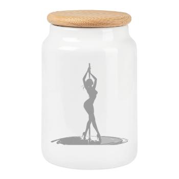Pole Dance Silhouette Woman in High Heels Design - Cookie Jar with Wooden Lid - white - Front