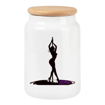 Pole Dance Silhouette Woman in High Heels Design - Cookie Jar with Wooden Lid - white - Front