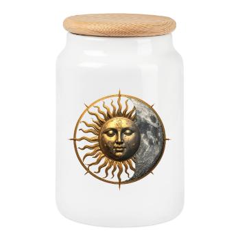 Emblème Soleil Lune Vintage - Boîte à biscuits avec couvercle en bois - blanc - Devant