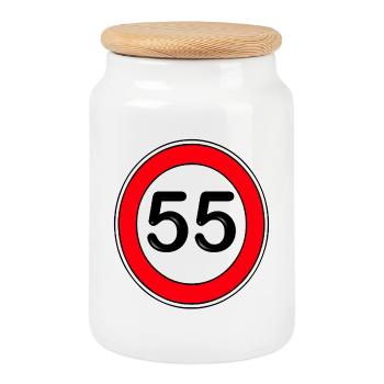 55.Jahre , Geburtstag , Retro Schild - Keksdose mit Holzdeckel - Weiß - Vorne