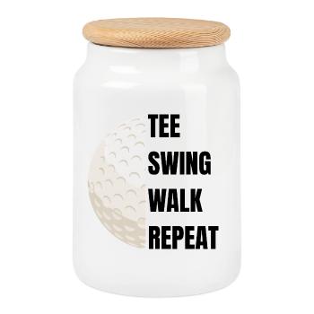 Répétition du swing de départ - slogan de golf - Boîte à biscuits avec couvercle en bois - blanc - Devant