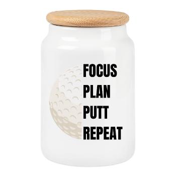 Focus Plan Putt Repeat – Golf Slogan - Boîte à biscuits avec couvercle en bois - blanc - Devant
