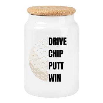 Drive Chip Putt Win - Golfslogan - Keksdose mit Holzdeckel - Weiß - Vorne