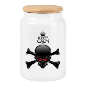 Keep Calm Or Die Black Skull - Cookie Jar with Wooden Lid - white - Front