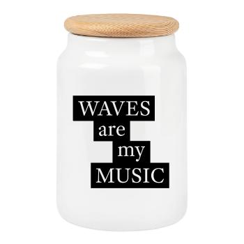 Waves Are My Music Sea Saying - Cookie Jar with Wooden Lid - white - Front