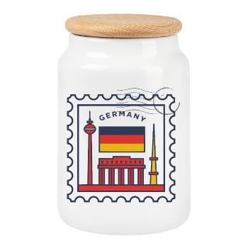 Berlin Landmark Germany Stamp - Cookie Jar with Wooden Lid - white - Front