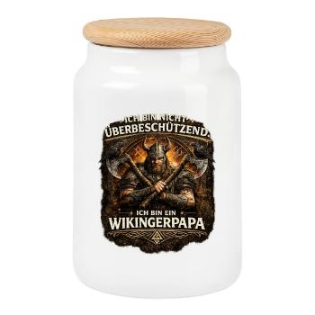 Ich bin nicht überbeschützend – Ich bin ein Wiking - Keksdose mit Holzdeckel - Weiß - Vorne