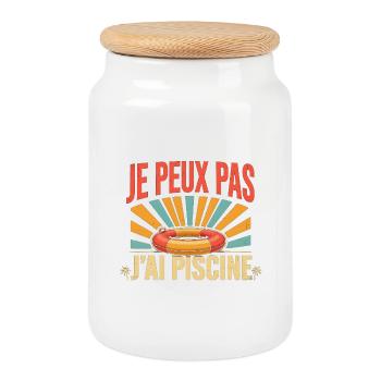Je peux pas j'ai piscine - Boîte à biscuits avec couvercle en bois - blanc - Devant