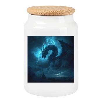 Slavic Viper Storm Dragon - Dark Fantasy - Cookie Jar with Wooden Lid - white - Front
