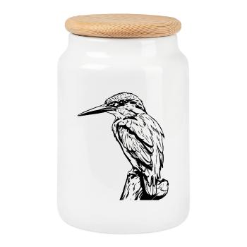 Specht / Eisvogel - Keksdose mit Holzdeckel - Weiß - Vorne