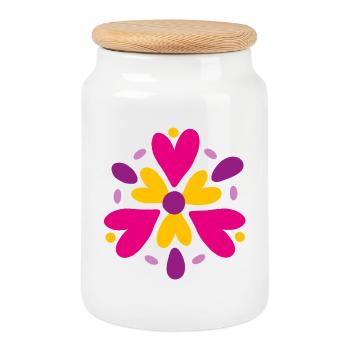 Yoga Pink Hearts Mandala Coloré Love Yogi décoration - Boîte à biscuits avec couvercle en bois - blanc - Devant