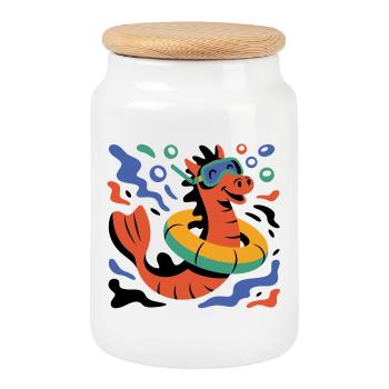 Cool seahorse - Cookie Jar with Wooden Lid - white - Front