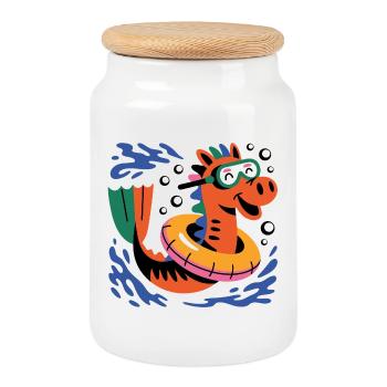 Funny seahorse - Cookie Jar with Wooden Lid - white - Front