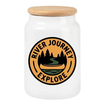 Excursion en canoë sur la rivière Sports nautiques Aventure de pagaie - Boîte à biscuits avec couvercle en bois - blanc - Devant