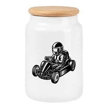 Go kart - Cookie Jar with Wooden Lid - white - Front