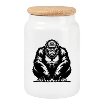 gorille - Boîte à biscuits avec couvercle en bois - blanc - Devant