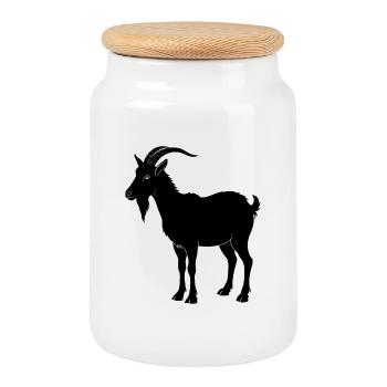 goat - Cookie Jar with Wooden Lid - white - Front
