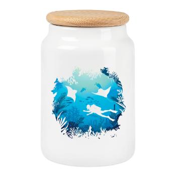 Plongée océanique - Boîte à biscuits avec couvercle en bois - blanc - Devant