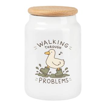 Duck Walking Through Problems - Cookie Jar with Wooden Lid - white - Front