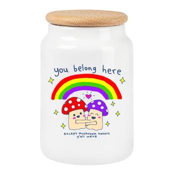 You Belong Here Mushroom Rainbow - Cookie Jar with Wooden Lid - white - Front