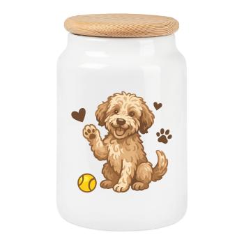 Doodle Brown - Cuddly Dog Puppy - Cookie Jar with Wooden Lid - white - Front