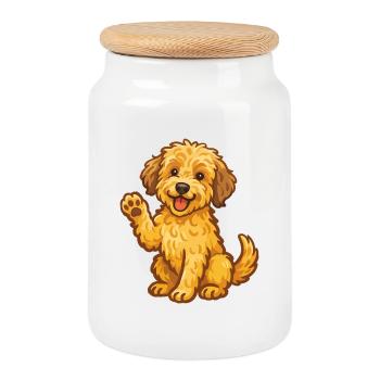 Doodle Goldendoodle - Cuddly Dog Puppy - Cookie Jar with Wooden Lid - white - Front