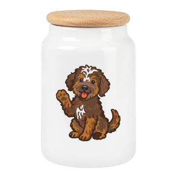Doodle Brown-Tri - Cuddly Dog Puppy - Cookie Jar with Wooden Lid - white - Front