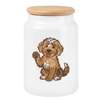 Doodle Red-Tri - Kuschelhund Welpen - Keksdose mit Holzdeckel - Weiß - Vorne