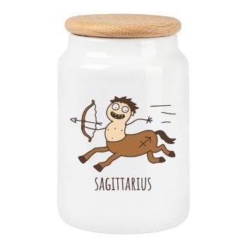 Gribouillis de l’horoscope du Sagittaire - Boîte à biscuits avec couvercle en bois - blanc - Devant