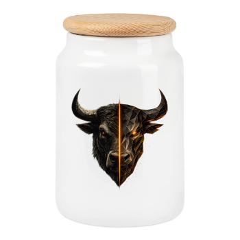 Emblème du Cyber Bull Face Fendue - Boîte à biscuits avec couvercle en bois - blanc - Devant