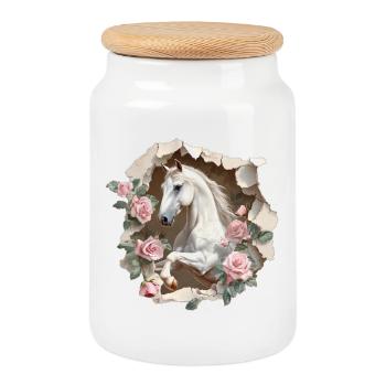 Cheval - Boîte à biscuits avec couvercle en bois - blanc - Devant