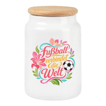  Fußball Verbindet Die Welt Florales Fußball  - Keksdose mit Holzdeckel - Weiß - Vorne
