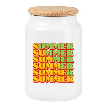 Groovy Summer Repeated Retro Typography - Cookie Jar with Wooden Lid - white - Front