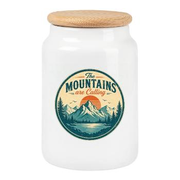 Die Berge – Retro-Design - Keksdose mit Holzdeckel - Weiß - Vorne