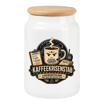 Kaffeekrisenstab Lustiges Kaffee Motiv - Keksdose mit Holzdeckel - Weiß - Vorne