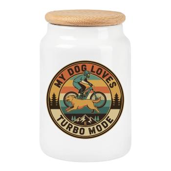 My Dog Loves Turbo Mode E-MTB Retro - Cookie Jar with Wooden Lid - white - Front