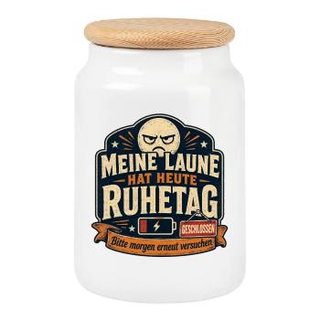Titel: Meine Laune Hat Heute Ruhetag Spruch Motiv - Keksdose mit Holzdeckel - Weiß - Vorne
