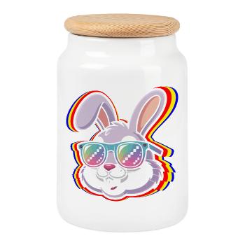 Happy Easter Sweet Easter Bunny Egg Hunt Easter Eggs - Cookie Jar with Wooden Lid - white - Front