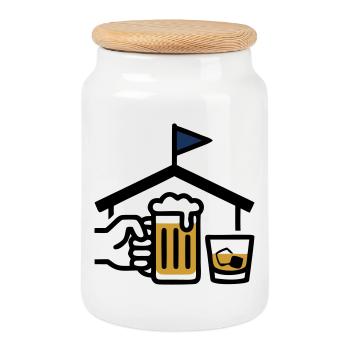 Excursion masculine du Clubhouse Beer Golf Club du trou 19 - Boîte à biscuits avec couvercle en bois - blanc - Devant