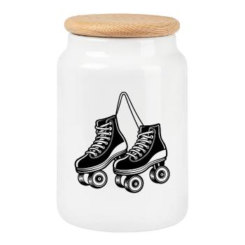 Patins à roulettes suspendus - Boîte à biscuits avec couvercle en bois - blanc - Devant