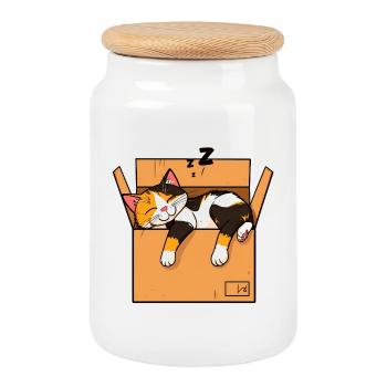 Le chat dort dans la boîte - Boîte à biscuits avec couvercle en bois - blanc - Devant