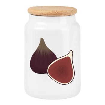 Estampe botanique de tranche de figue - Boîte à biscuits avec couvercle en bois - blanc - Devant