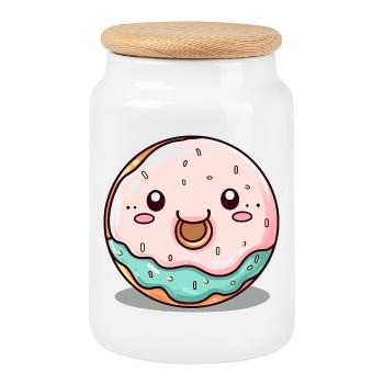 Cute donut with face - Cookie Jar with Wooden Lid - white - Front