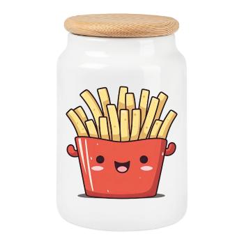 Merry Fries Cartoon - Cookie Jar with Wooden Lid - white - Front