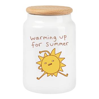Sun Warming Up for Summer - Cookie Jar with Wooden Lid - white - Front