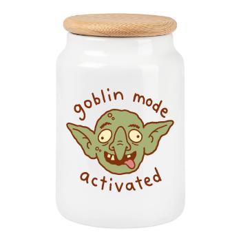 Goblin Mode Activated - Cookie Jar with Wooden Lid - white - Front