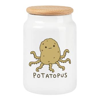 Patate : Mignonne pieuvre de pomme de terre - Boîte à biscuits avec couvercle en bois - blanc - Devant